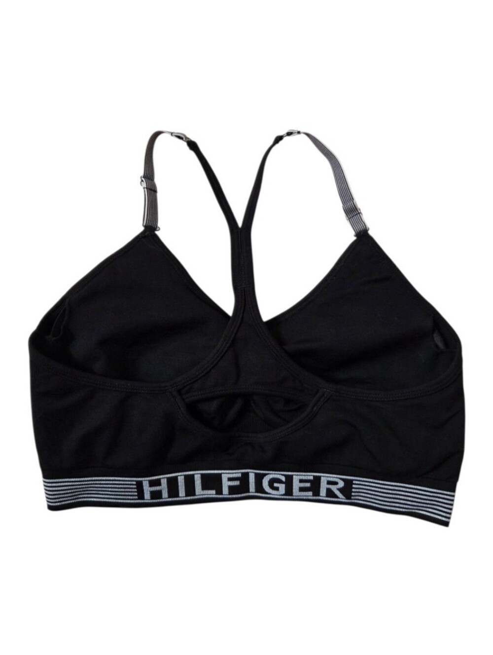 Tommy Hilfiger V-Neck Strappy Medium Impact Sport Bra Womens Size Large Black